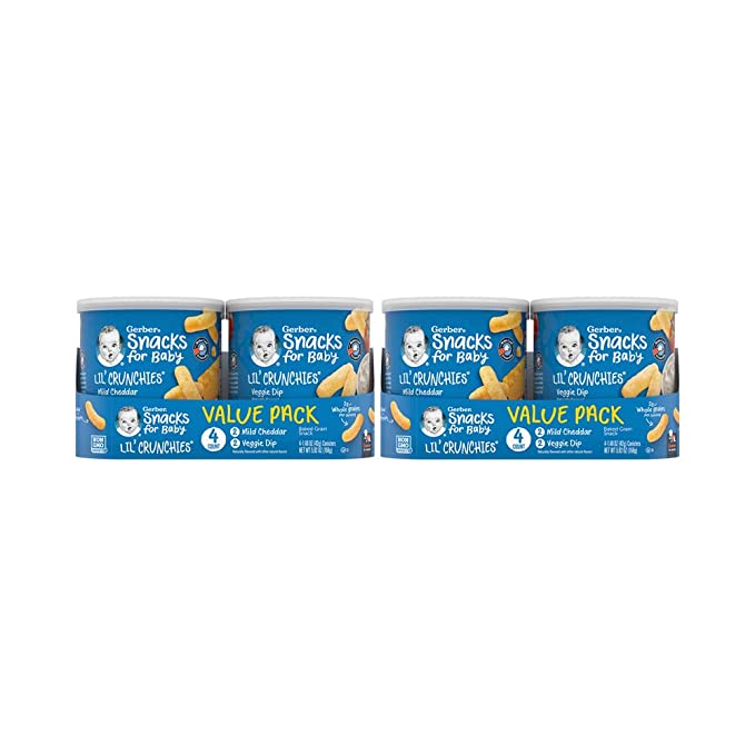  Gerber Snacks for Baby Value Pack, Lil Crunchies, Mild Cheddar & Veggie Dip, 1.48 Ounce (Pack of 8)  - 015000938000