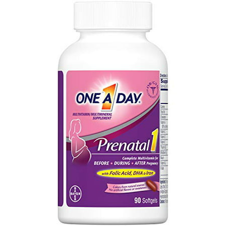 One A Day Women's Prenatal 1 Multivitamin, Supplement for Before, During, and Post Pregnancy, Including Vitamins A, C, D, E, B6, B12, and Omega-3 DHA, 90 Count - 752287553570