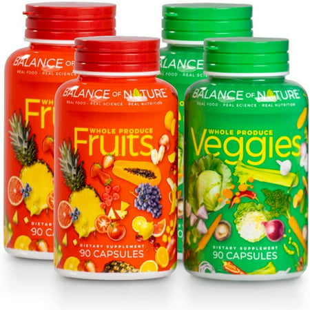 Balance of Nature Fruit and Vegetable Supplements - 90 Fruit and 90 Veggie Capsules (2-Pack) - Daily Superfood Better Than A Multivitamin No Fillers No Extracts 100% Natural Whole Food - 753153997757