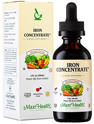 Maxi-Health Iron Supplement 15mg Per ML - Increase Energy and Blood Levels Without Nausea or Constipation - Liquid Iron Drops For Men Women And Kids - 2 oz. - Kosher Vitamin - 753406368020