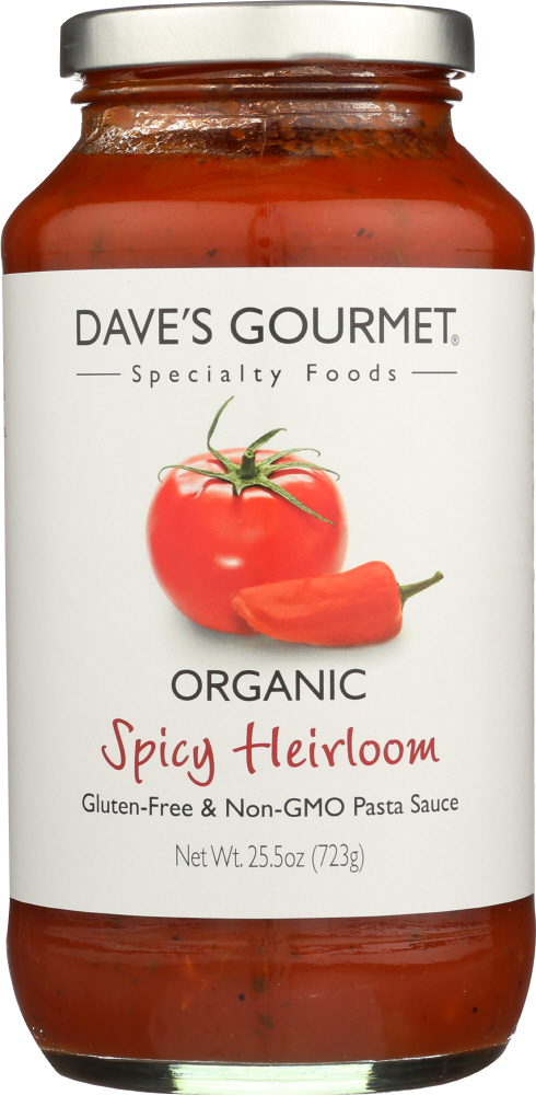 DAVE’S GOURMET: Organic Pasta Sauce Spicy Heirloom Marinara, 25.5 Oz - 0753469010058