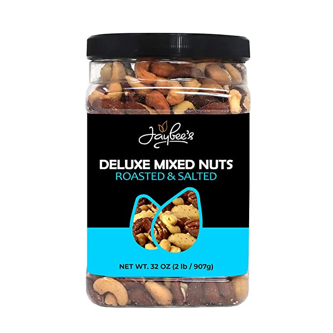 Gourmet Mixed Nuts - Roasted & Salted | 32 oz Reusable Container | Healthy Variety Snack Mix with Cashews, Almonds, Brazil Nuts, Pecans, Hazelnuts (No Peanuts) | Keto, Vegan Friendly, Gluten Free Healthy Nut Mix | Jaybee's - 753519471716