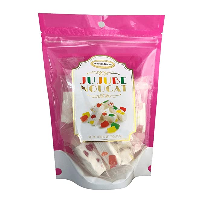 Golden Bonbon Italian Jujube Nougat Candy, Individually Packed Soft and Chewy Nougat With Fruity Jelly Beans Candy Bars, Original Golden Bonbon Fruity Jujube Nougat Candy, Pouch Pack 5.3 Oz. - 753524214094