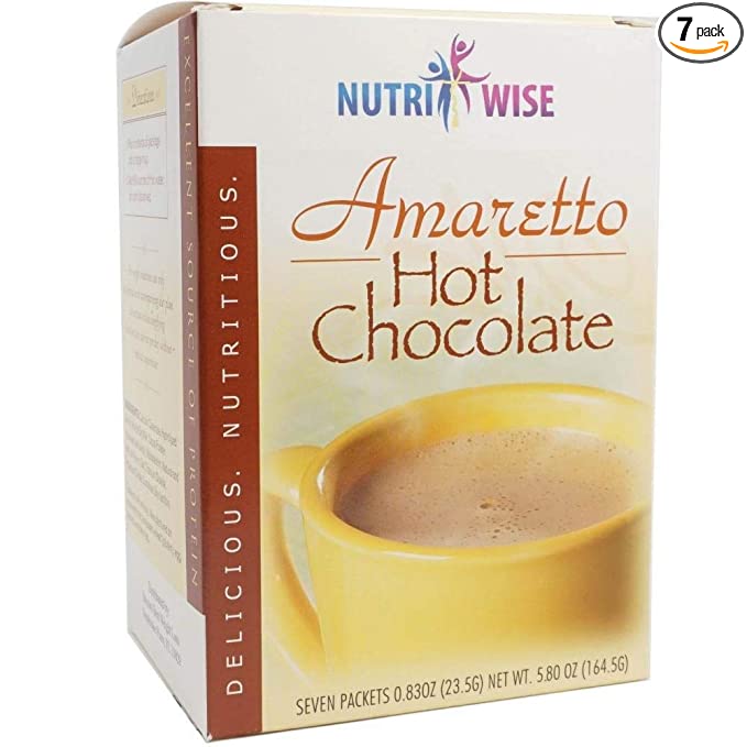  NutriWise - Hot Chocolate | Healthy Diet Drink | High Protein, Low Carb, Low Calorie, Trans Fat Free, Cholesterol Free (7/Box) (Amaretto)  - 753677574854