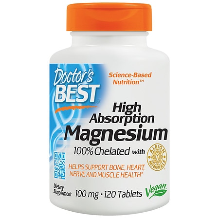 Doctor's Best High Absorption Magnesium Glycinate Lysinate, 100% Chelated, TRACCS, Not Buffered, Non-GMO, Vegan, Gluten & Soy Free, 100 mg, 120 Tablets (Packaging May Vary) (B00151G8L8) - 753950000254