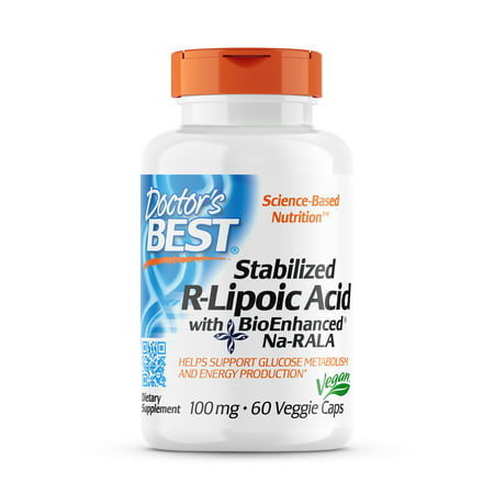 Doctor's Best Stabilized R-Lipoic Acid with BioEnhanced Na-RALA, Non-GMO, Gluten Free, Vegan, Helps Maintain Blood Sugar Levels, 100 mg 60 Veggie Caps (DRB-00123) (B000I4C19G) - 753950001237