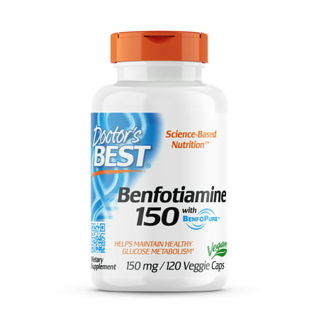 Doctor s Best BenFotiamine with BenfoPure Non-GMO Gluten Free Vegan Helps Maintain Blood Sugar Levels 150 mg 120 Veggie Caps - 753950001299