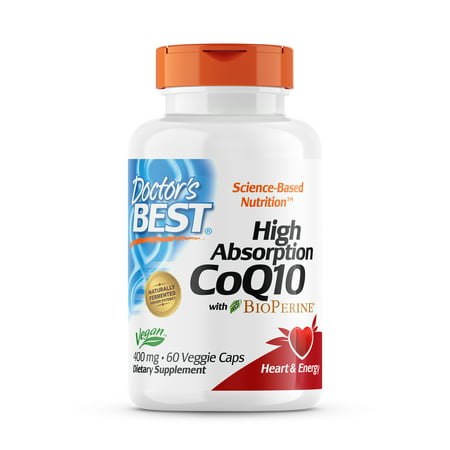 Doctor s Best High Absorption CoQ10 with BioPerine Non-GMO Vegan Gluten Free Naturally Fermented Heart Health and Energy Production 400 mg 60 Veggie Caps - 753950001572