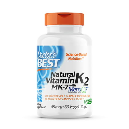 Doctor s Best Natural Vitamin K2 MK-7 with MenaQ7 Non-GMO Vegan Gluten Free Soy Free 45 mcg 60 Veggie Caps - 753950001985