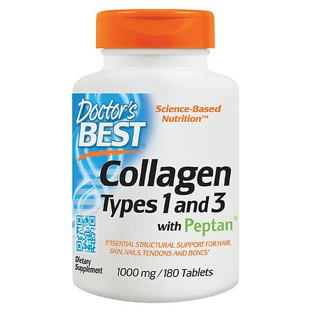 Doctor's Best Collagen Types 1 and 3 with Peptan, Non-GMO, Gluten Free, Soy Free, Supports Hair, Skin, Nails, Tendons and Bones, 1000 mg, 180 Tablets - 753950002043