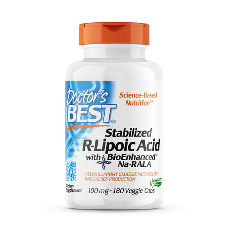 Doctor's Best Stabilized R-Lipoic Acid with BioEnhanced Na-RALA, Non-GMO, Gluten Free, Vegan, Helps Maintain Blood Sugar Levels, 100 mg, 180 Count (B003E1OUKS) - 753950002296