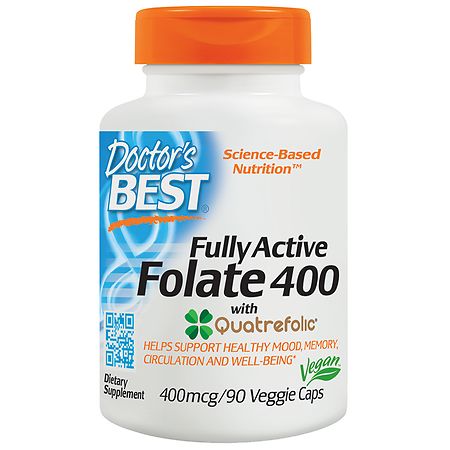 Doctor s Best Fully Active Folate with Quatrefolic Non-GMO Vegan Gluten Free 400 mcg 90 Veggie Caps - 753950002623