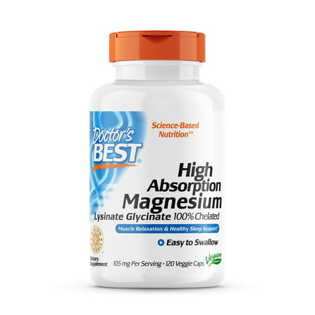 Doctor s Best Magnesium Easy to Swallow High Absorption 100% Chelated 105mg Veggie Caps 90 Count - 753950005655