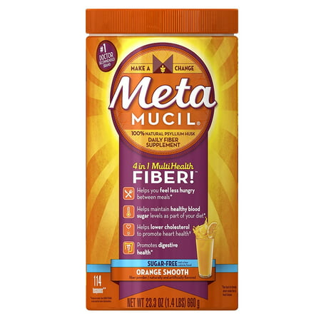 Metamucil Daily Fiber Supplement, Orange Smooth Sugar Free Psyllium Husk Fiber Powder, 114 Doses - 754465947928
