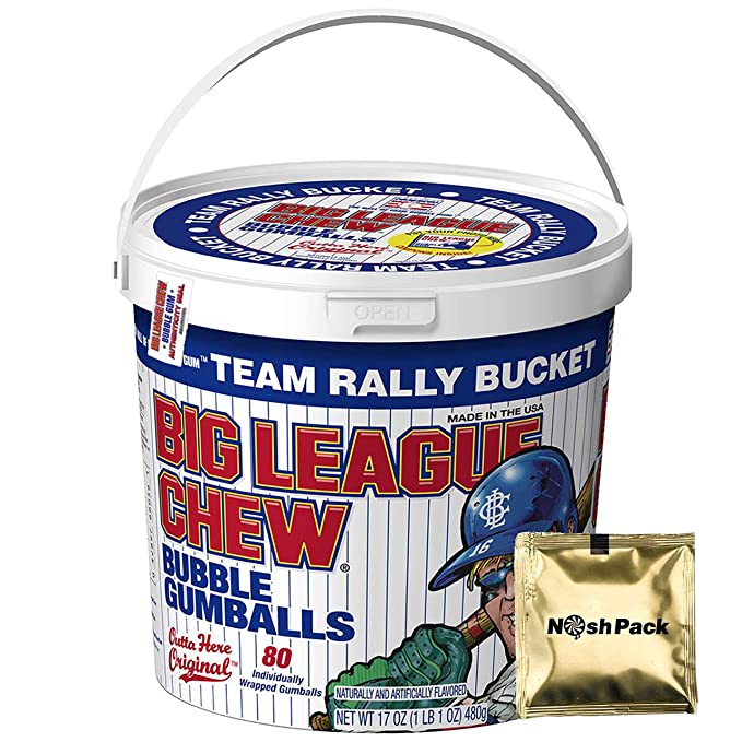 Big League Chew Bubble Gum, Individually Wrapped Bulk Bucket of Gum, Baseball Gum, Great for Outdoor Party, Games, Picnics, with Nosh Pack Mints (80 Pieces) - 755003020097