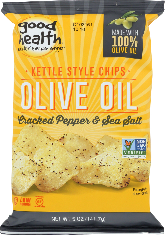 GOOD HEALTH: Kettle Chips Olive Oil Cracked Pepper and Sea Salt, 5 oz - 0755355101024