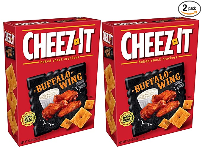 Baked Snack Crackers, Cheez It Buffalo Wing Flavor Made with Real Cheese and Buffalo Seasoning Baked Into Every Cracker, Delicious Snack for Kids and Adults at Home or On the Go for 2 Packs of 12.4 Oz - 755907304477