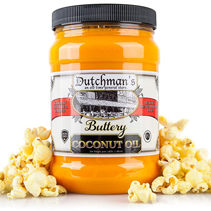 Dutchman’s Popcorn Coconut Oil | Butter Flavored Oil, 30oz Jar - Colored with Natural Beta Carotene, Makes Theater Style Popcorn, Vegan, Healthy, Zero Trans Fat, Gluten Free, Made in USA - 757284197895