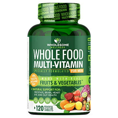 Whole Food Multivitamin for Men - Natural Multi Vitamins Minerals Organic Extracts - Vegan Vegetarian - Best for Daily Energy Brain Heart & Eye Health - 120 Tablets - 757284922220