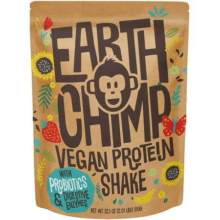 EarthChimp Vegan Protein Powder (26 Servings, 32 Oz) with Superfoods, Probiotics, Organic Fruits & Plant Based Protein Powder, Dairy Free, Gluten Free, Gum Free, Lactose Free, Non GMO, - 757347455825
