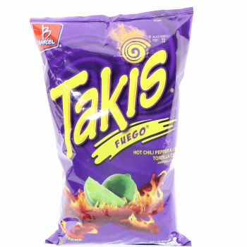 Barcel, takis, extreme fuego tortilla chips, hot chili pepper & lime - 0757528008680