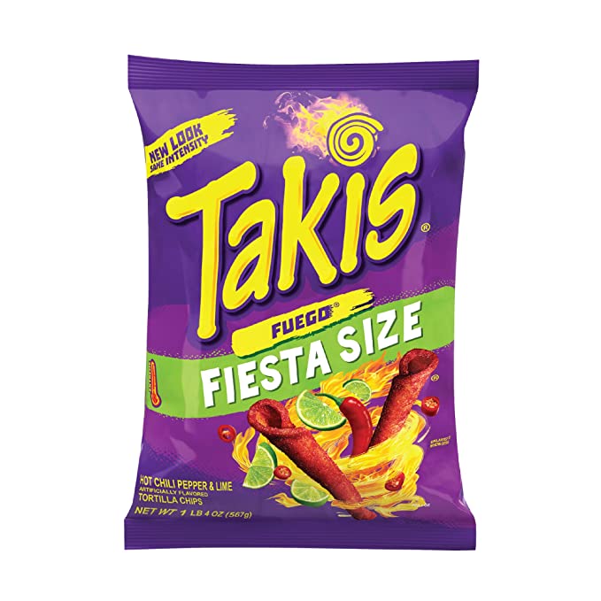  Takis Fuego Rolled Tortilla Chips, Hot Chili Pepper and Lime Artificially Flavored, 20 Ounce Fiesta Size Bag  - 757528029753