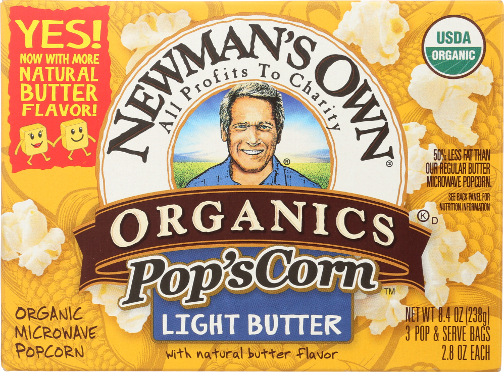 Newman's Own Organics Organic Popcorn - Light Butter - Case Of 12 - 2.8 Oz. - 757645000215