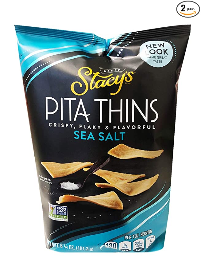 Stacy's New Crispy, Flaky & Flavorful Pita Thins Chip 6.5oz, 2 Pack (Sea Salt) - 757769957174