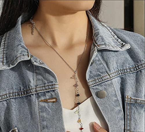 Fashion creative color irregular rough stone necklace personality temperament elegant design sense clavicle chain female (silver) - 759052789479