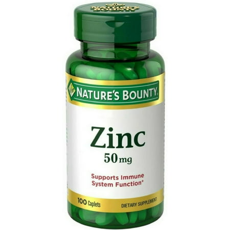3 Pack Nature's Bounty Zinc 50 mg, Supports Immune System Caplets, 100 Ct - 760820326246