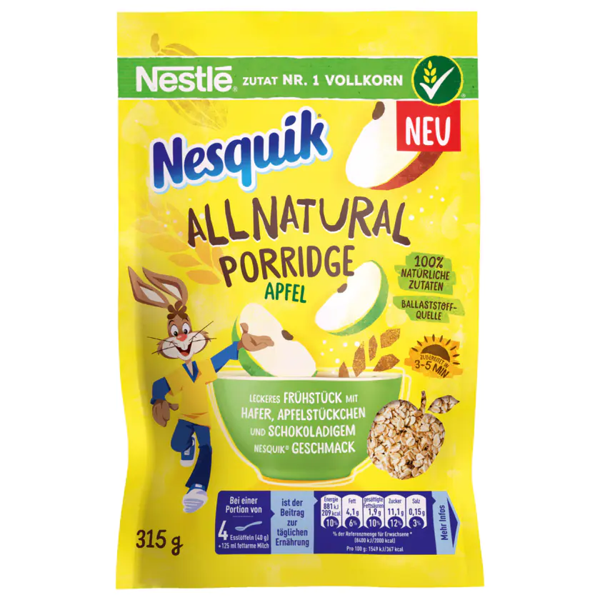 Nestlé Nesquik All Natural Porridge Apfel 315g - 7613036825900