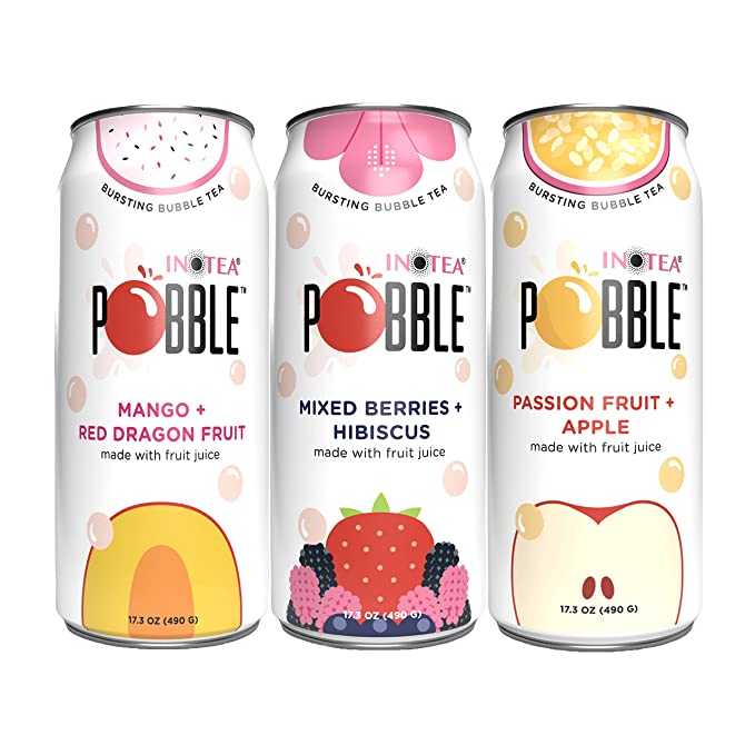  INOTEA POBBLE BURSTING BUBBLE TEA (Pack of 3 Cans) includes SALTATION Thank You Card | Canned Iced Tea Made with Real Fruit Juice and Contains Popping Pearls (16.6oz/can) | 3 Can Bundle- Available Flavors - 761596351968