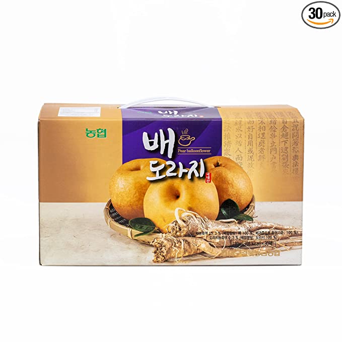  [NongHyup] Authentic Korean Pear & Balloon Flower (Bellflower) Root Juice, Made from 100% Fruit In Korea, Natural Healthy Drink, 농협 대구 경북 한국산 능금 도라지 배즙 (120ml [4.06oz] x 30 pouches)  - 761736541792