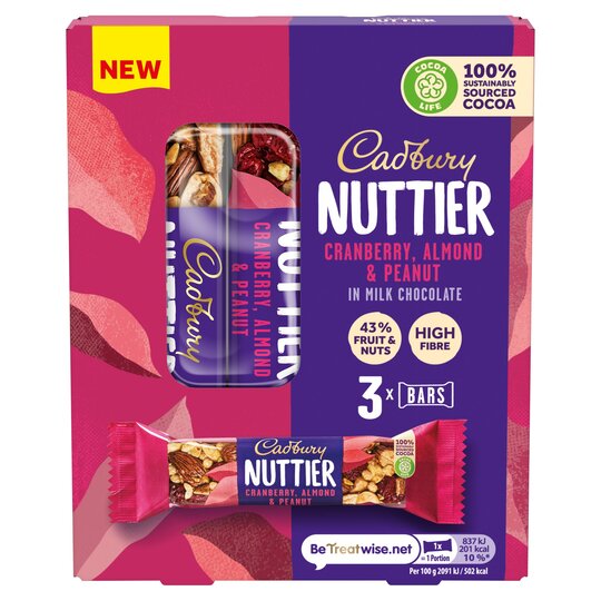Cadbury Nuttier Cranberry & Almond Milk Chocolate Bar 3X40g - 7622201808501