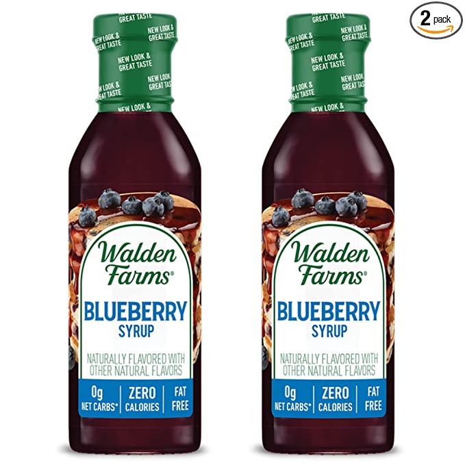  Walden Farms Blueberry Sugar Free Syrup for Pancakes, Waffles, French Toast, and Fresh Pastries, 0g Net Carbs, Calories, Fat, or Gluten, Kosher Certified, 12 oz. Bottle, 2 Pack  - 763038433768