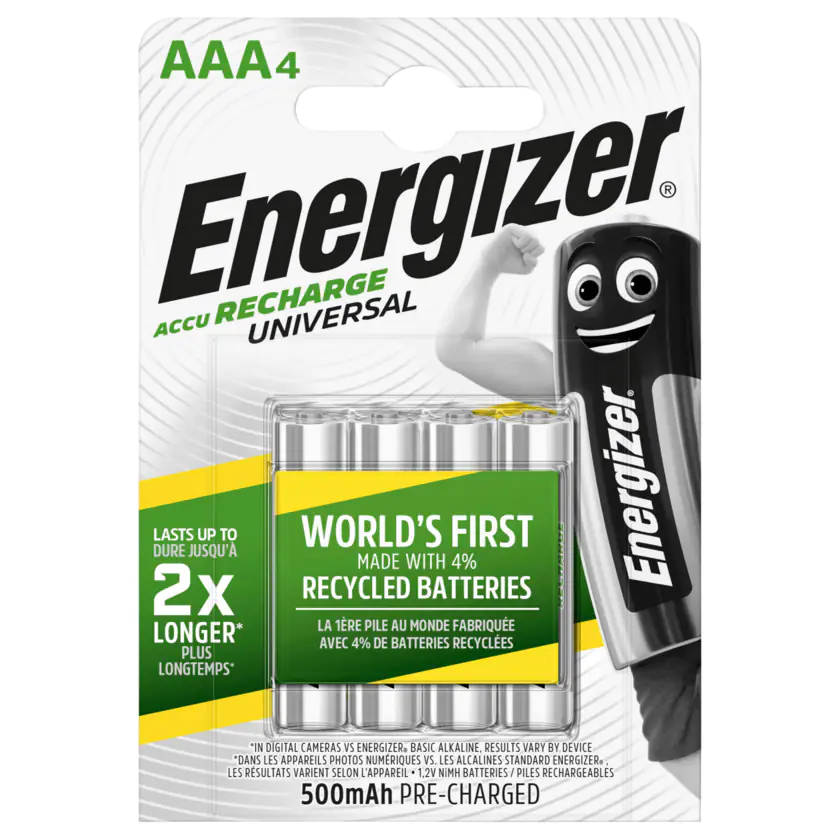 Energizer NiMH Akkus Universal Micro (AAA) 500 mAh vorgeladen 4 Stück - 7638900424256