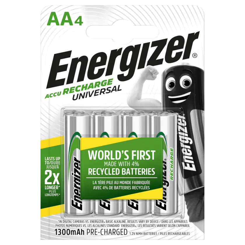 Energizer NiMH Akkus Universal Mignon (AA) 1300 mAh vorgeladen 4 Stück - 7638900424270