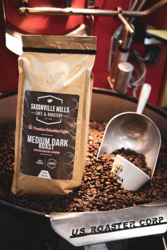  Medium Dark Coffee , Whole Beans Coffee, 100% Arabica Colombian Coffee, Fresh Coffee, Medium Dark Roasted (1 LB), Saxonville Mills Cafe  - 763985861263