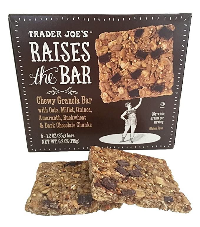  Trader Joes Raises the Bar Gluten Free Chewy Granola Bars, Dark Chocolate Chunk, 5 Count Box, (2 Pack)  - 763985875345