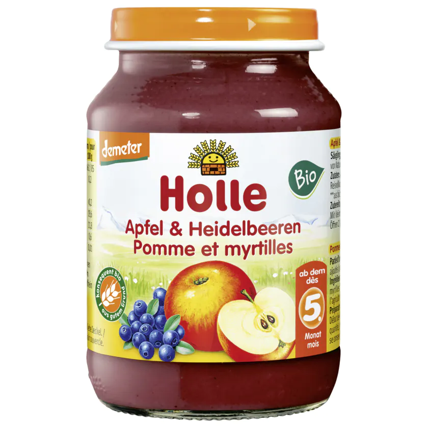 Holle Bio Demeter Apfel & Heidelbeeren ab dem 5. Monat 190g - 7640104954835