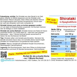 Shirataki Zubereitung aus Konjak in Spaghettiform / Angel Hair, 250 g netto, Marke active12 - 7640170410211