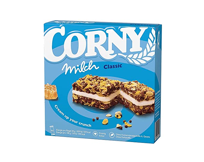 Corny Milch Classic Milk Sandwich Cereal Bar | Milk Cream Combined With Valuable Cereals | Refined With Bee Honey | 4 x 30 g Bars | 1 x 120 g Package | Corny | Germany - 764137867218