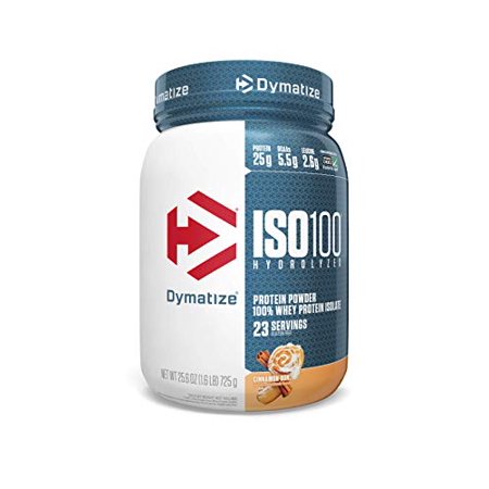 Dymatize ISO 100 Whey Protein Powder with 25g of Hydrolyzed 100% Whey Isolate, Gluten Free, Fast Digesting, Cinnamon Bun, 1.6 Pound - 764442282850