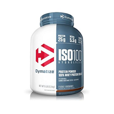 dymatize iso 100 whey protein powder with 25g of hydrolyzed 100% whey isolate, gluten free, fast digesting, fudge brownie, 5 pound - 764442736490