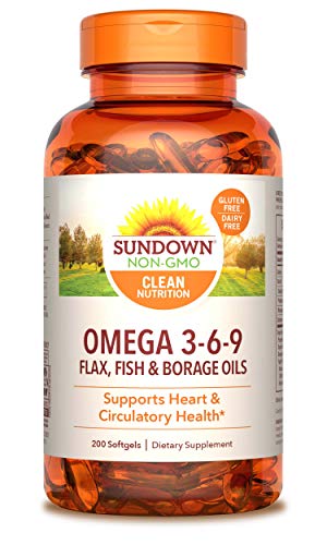 Sundown Triple Omega 3-6-9, Heart and Circulatory Health, 200 Softgels (Packaging May Vary) - 764442962431