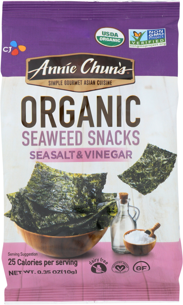 Annie Chun's Seaweed Snack - Sea Salt And Vinegar - Case Of 12 - .35 Oz. - 765667110744