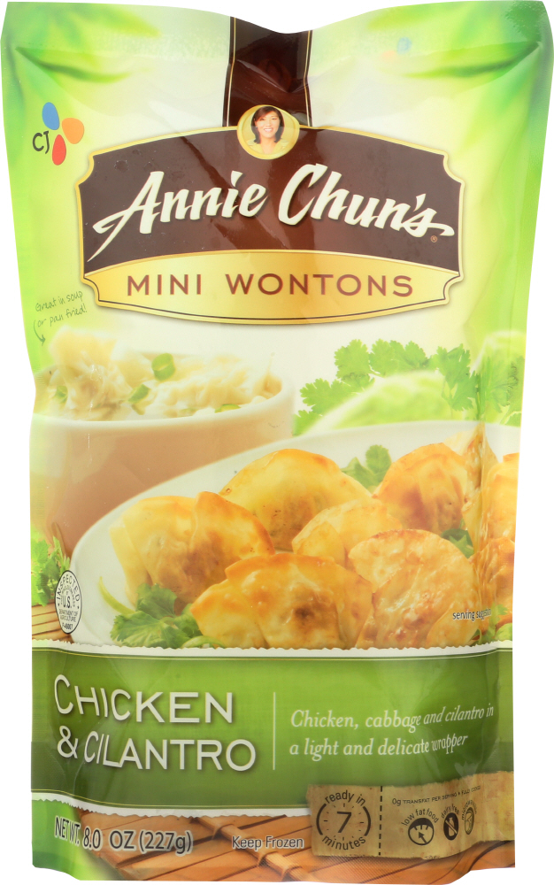 ANNIE CHUNS: Wonton Mini Chicken & Cilantro, 8 oz - 0765667900109