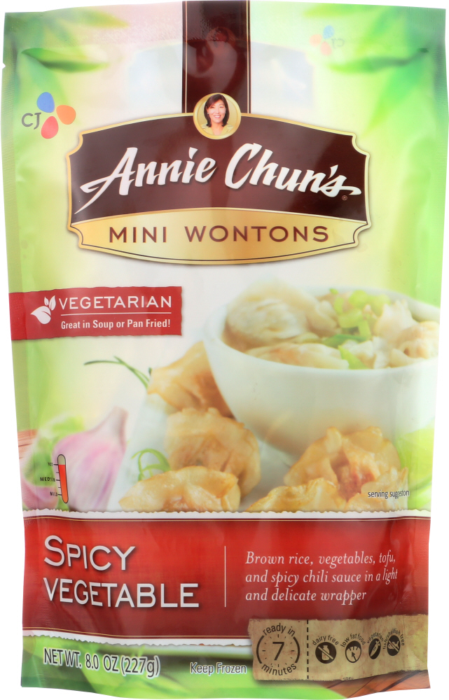 ANNIE CHUN’S: Spicy Vegetable Mini Wontons, 8 oz - 0765667900604