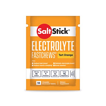 SaltStick Fastchews Electrolyte Replacement Tablets for Rehydration Exercise Recovery Youth & Adult Athletes Hiking Hangovers & Sports Recovery 12 Packets of 10 Tablets Orange Flavor - 766115484547