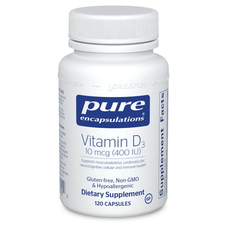 Pure Encapsulations Vitamin D3 10 mcg (400 IU) | Hypoallergenic Support for Bone Breast Prostate Cardiovascular Colon and Immune Health | 120 Capsules - 766298006222